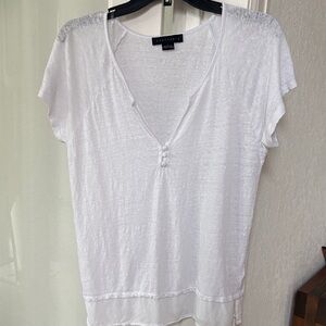 Sanctuary Linen Blend White Uptown Tee Short Sleeve 3 Button V-neck Top Size L